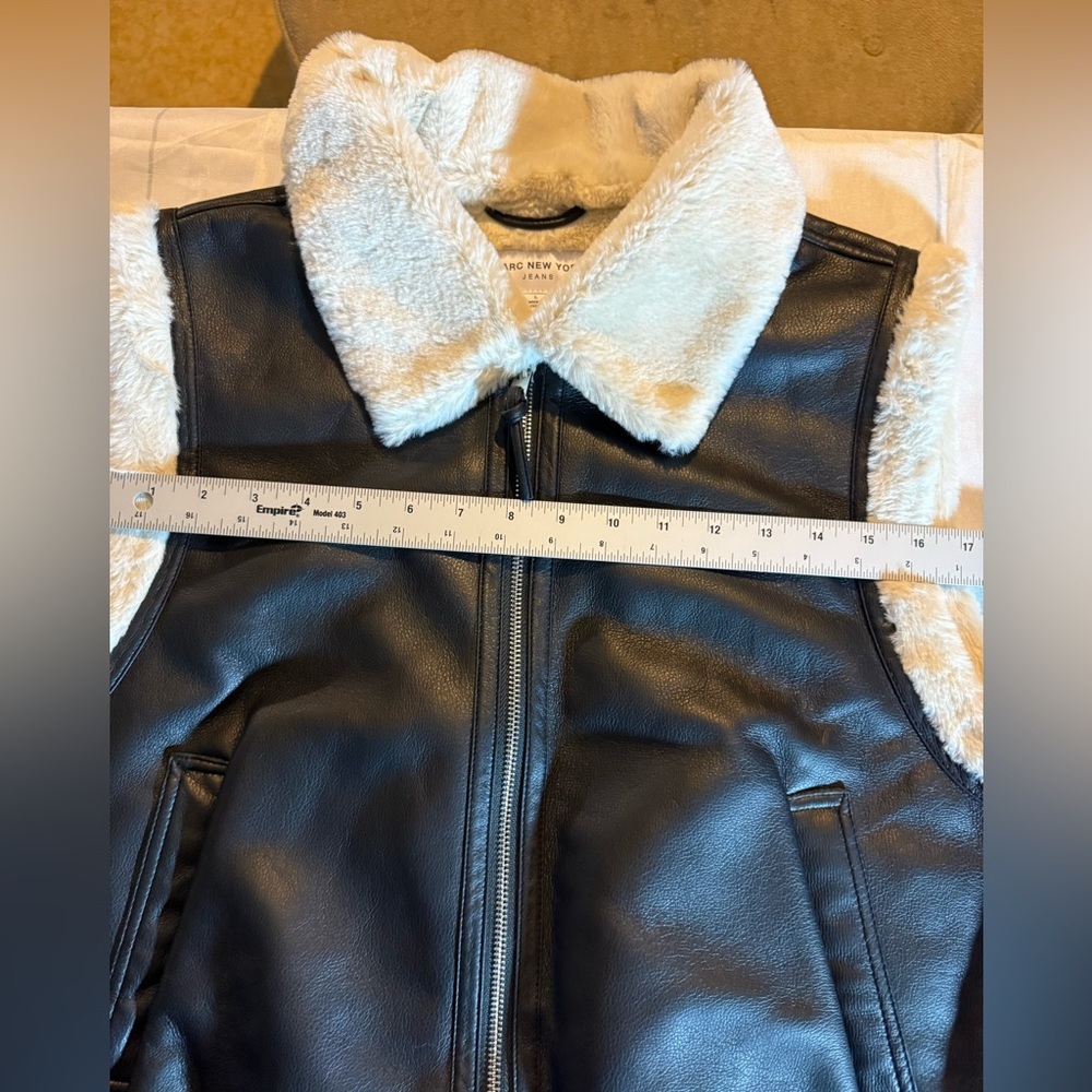 Marc New York Jeans Black Faux Fur Lined Leather Vest Womens L NEW WITH TAGS - Picture 12 of 12